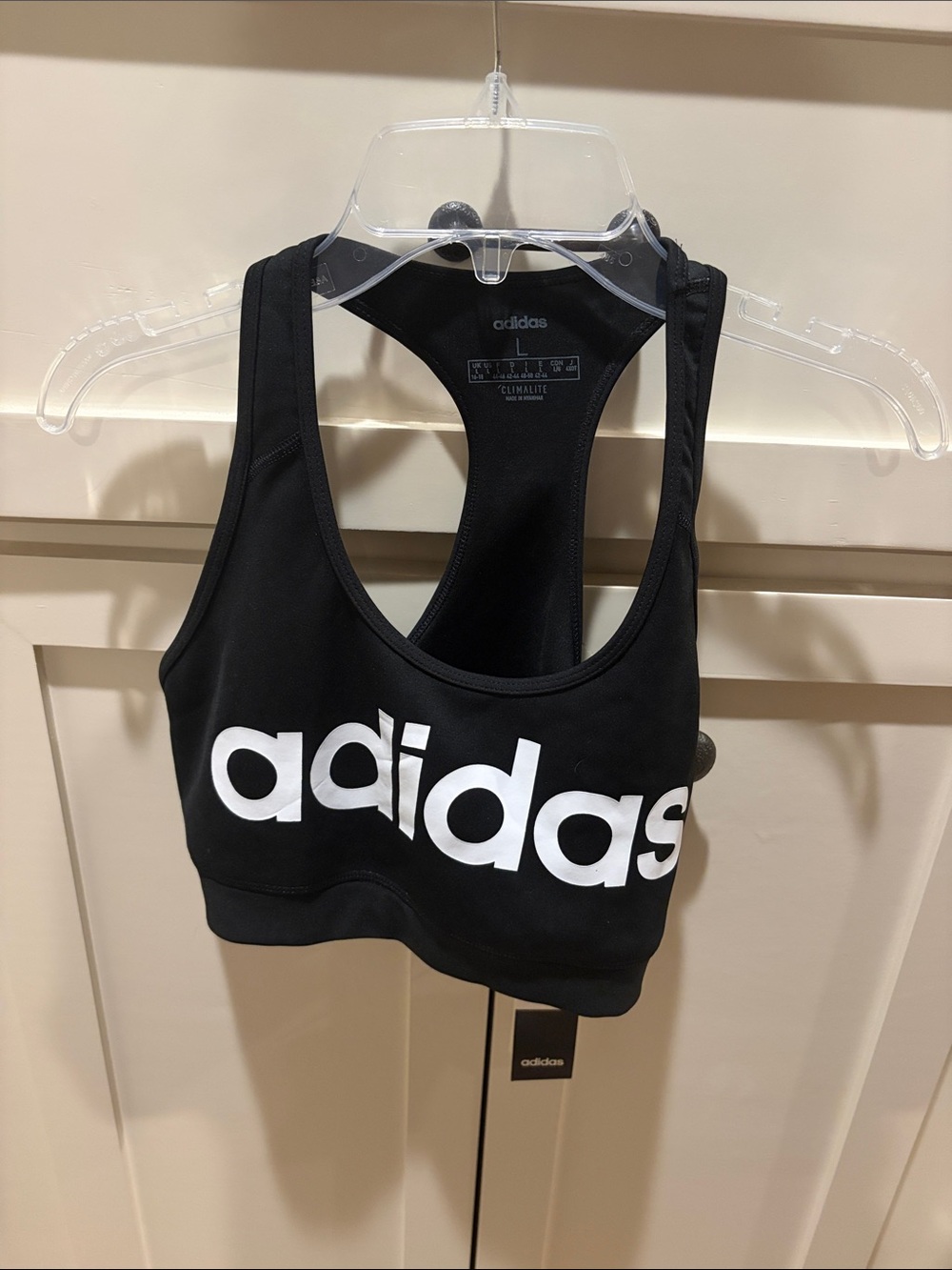 adidas Black and White Logo Racerback Sports Bra